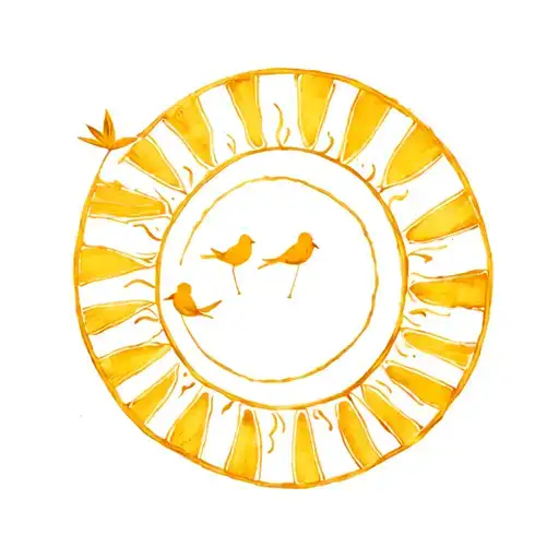 Sun With 3 Small Birds In The Foreground