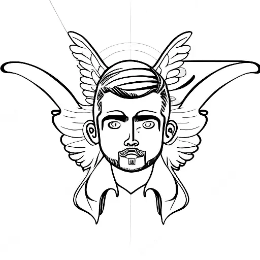 Slim Male Angel Front View Shot From Back With Arrows