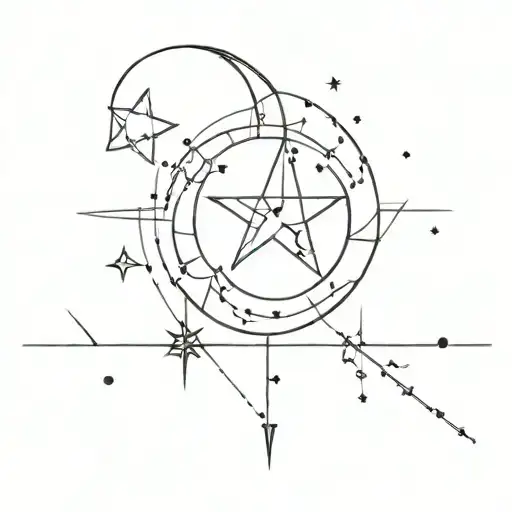 A Geometric Moon And Star Constellation With Hidden Musical Symbols