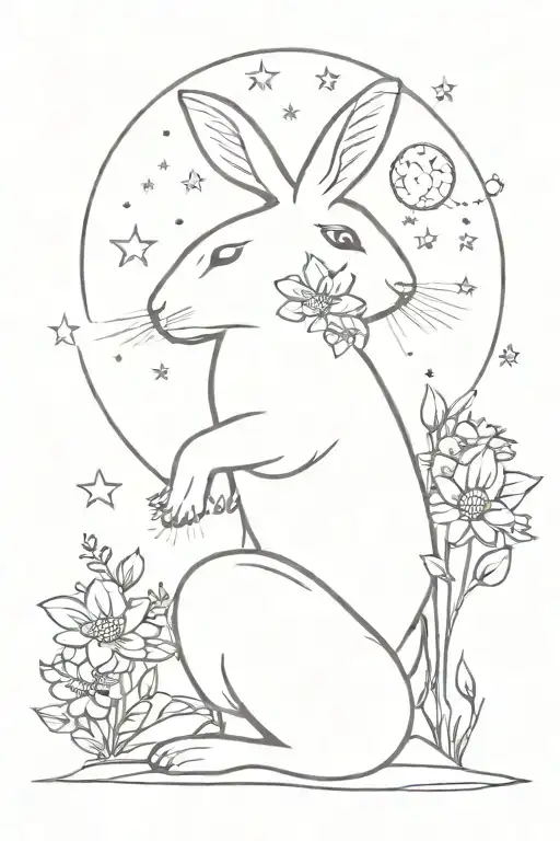 Rabbit Full Body Flower Moon And Stars