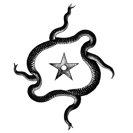 3 Snakes Distressed Snakes Going In A Circle With A Horrorific Star In The Middle