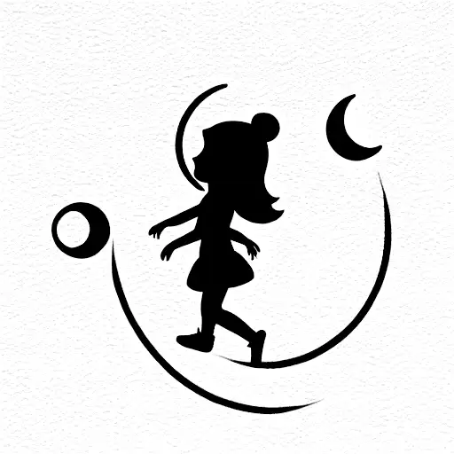 Little Girl Catching Moon In Sky With Rope