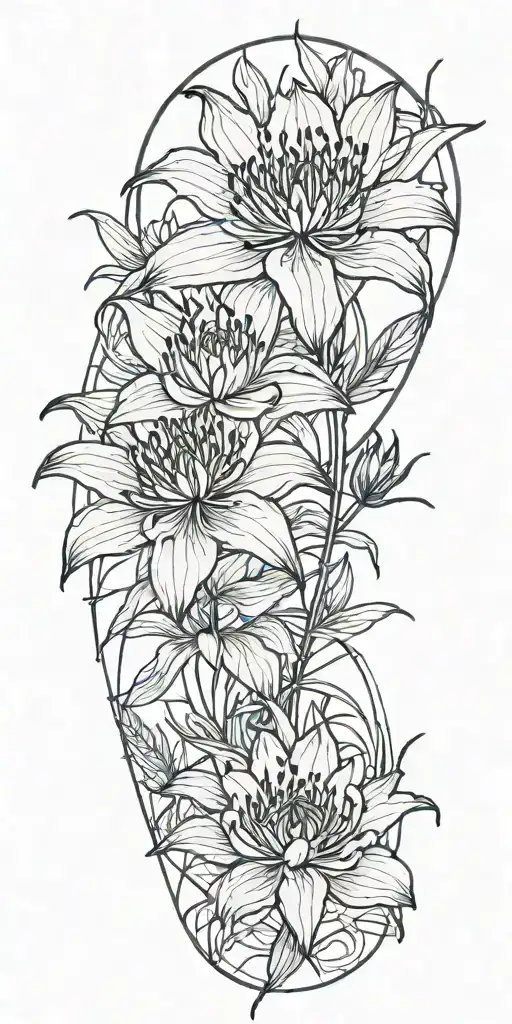 Spider Lily Flowers Blooming With Red Lotus Flower