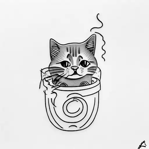 A Realistic Tattoo Of A Cat Curled Up Inside A Wine Barrel