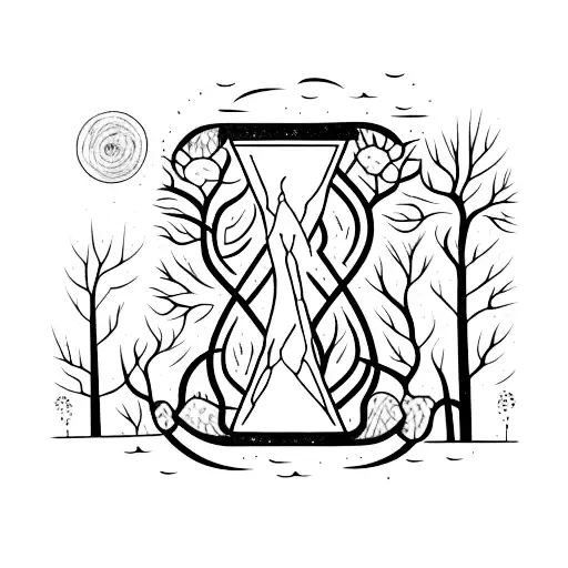 Hourglass With A Burned Forest And A Flowering Forest