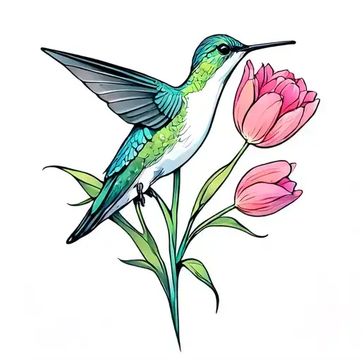 Jewel-tone Hummingbird And Tulips