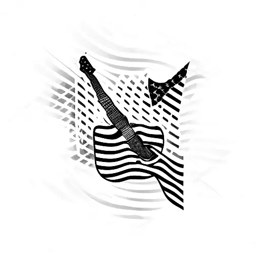 An American Flag In The Shape Of A Guitar With Cowboy Boot Strings