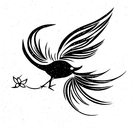 Bird Spreading Its Wings With Flowers Around It