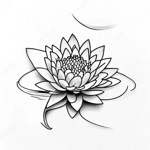 A Minimalist Tattoo Of A Water Lily With The Word 'Resilience' Written In Flowing Script