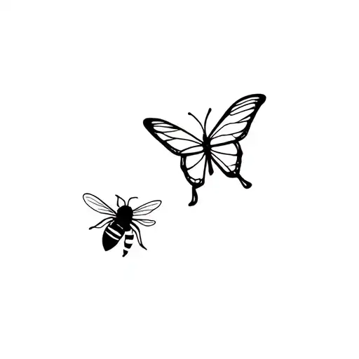 Small Butterfly And Small Bee Flying