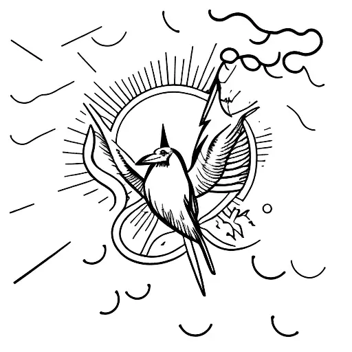 A Minimalist Tattoo Of A Crow Holding A Greek Mythology-inspired Lightning Bolt