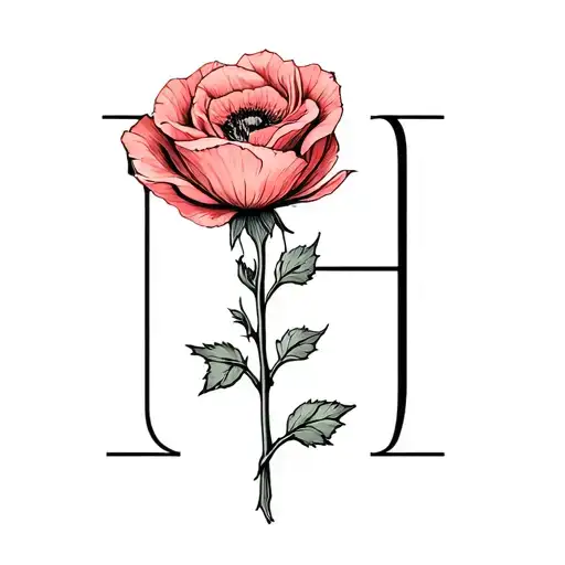 Rose With Poppy Flower Forming The Letter H