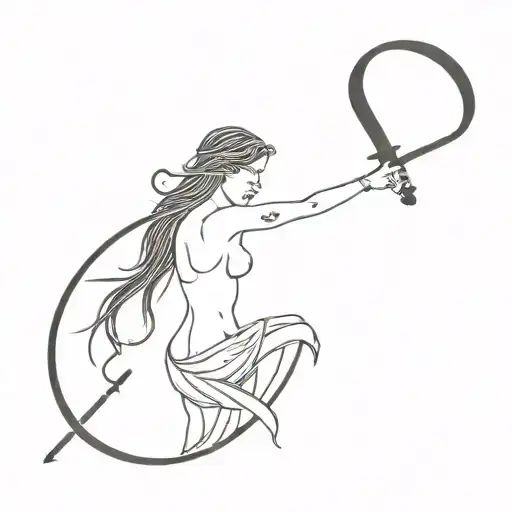 Goddess Lilith With Her Symbol Of Black Crescent Moon With The Sword