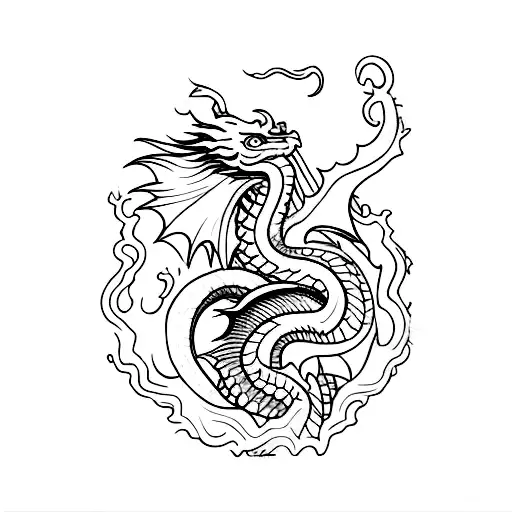 A Minimalist Tattoo Of A Dragon Emerging From Ocean Waves