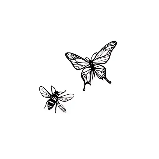 Small Butterfly And Small Bee Flying