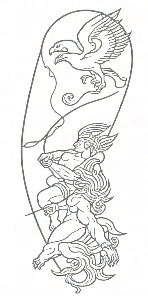 Spartan Hero Eagle Medusa Fighting Each Other Half