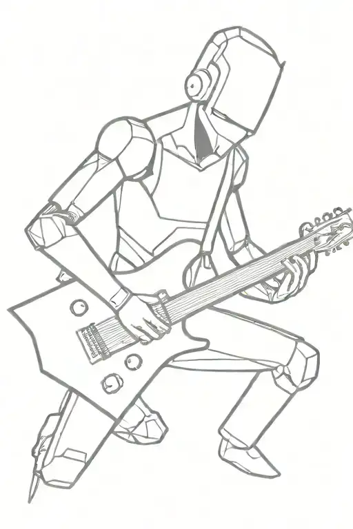A Robotic Anime Character Playing A Heavy Metal Guitar
