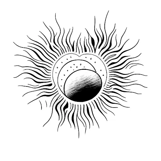 A Minimalist Tattoo Of A Heart Shaped Sun With A Dog Silhouette Inside