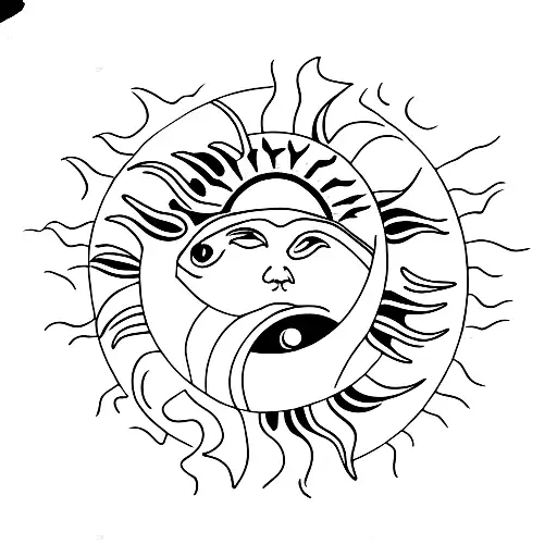 Sun With Cresent Moon In The Center