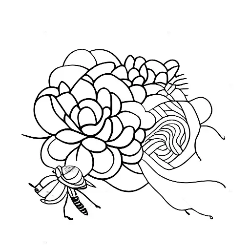 Flower With Butterflies And A Bee