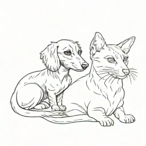 Dachshund & Cat Curled