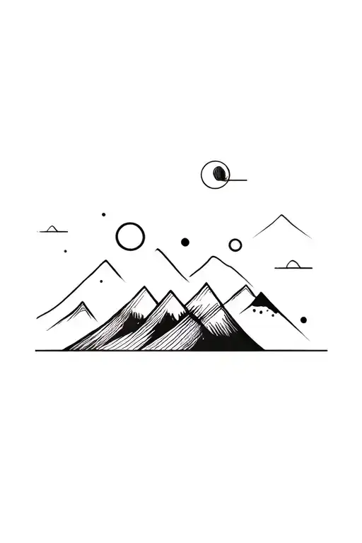 Black And White Mountains With Thin Lines And Circles
