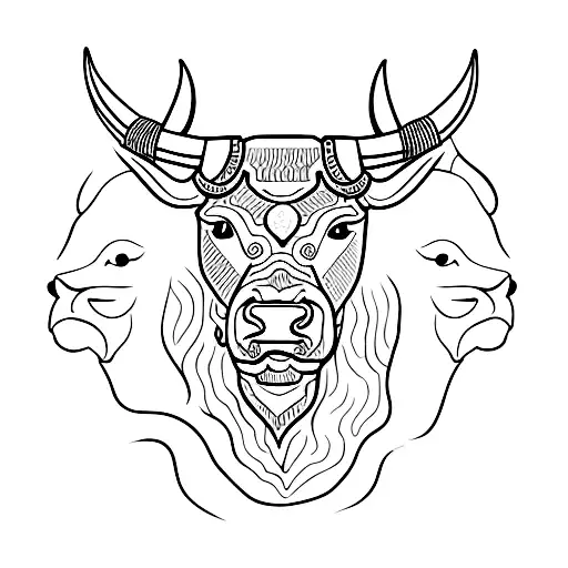 Half Calm Bull Face And Half Furious Bull Face