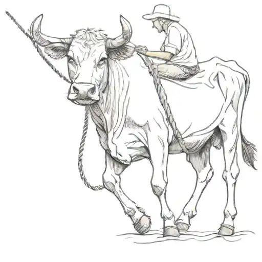 Man Walking Cow With Rope Over Shoulder