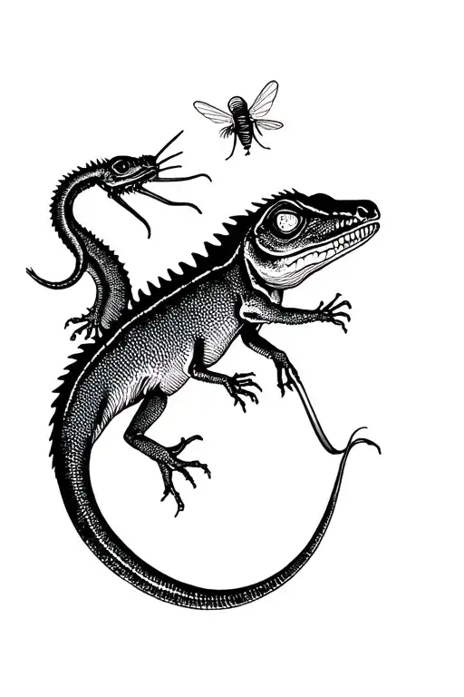 A Cameleon With A Long Tongue Catching A Fly