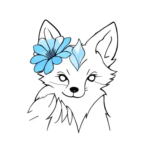 Cute Arctic Fox With A Blue Flower