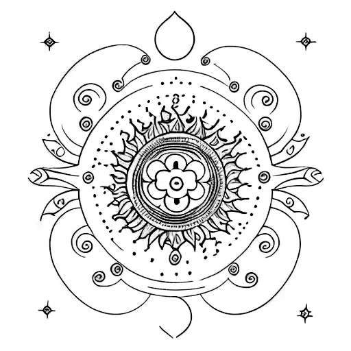 Celestial Henna Inspired Tattoo With Sun Motifs