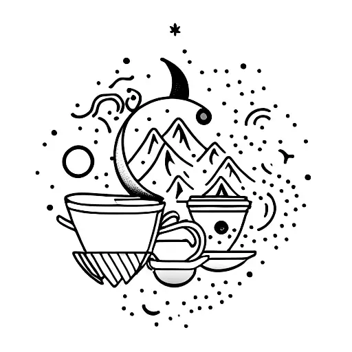 A Minimalist Tattoo Of A Sleeping Moon With A Cup Of Chai Beside It
