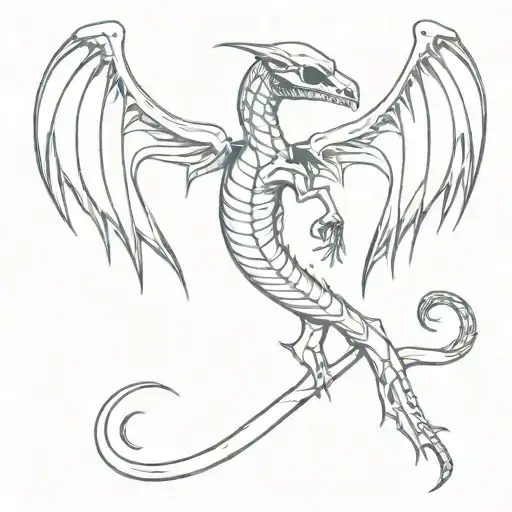 Snake Skeleton With Four Wings And Horns Bahamut Head