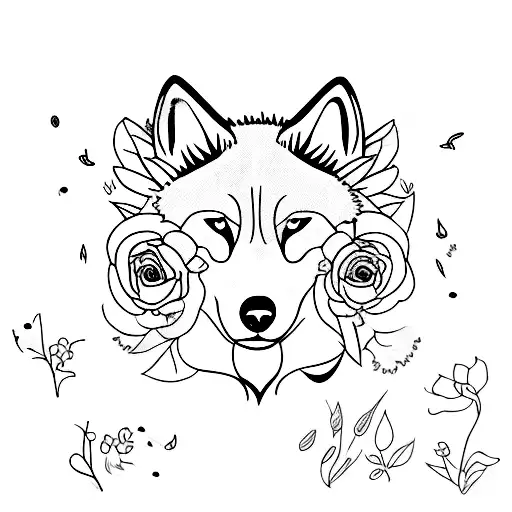 Wild Flower Garden With Wolf Among Flowers