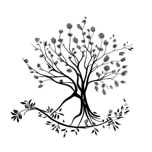 Tree Surrounded By Various Flowers