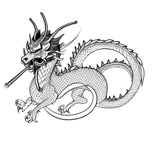 Create A Tattoo Of A Samurai Dragon In An Anime Art Style