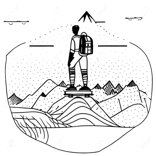 A Silhouette Of A Traveler With A Backpack Standing In Front Of A Majestic Mountain Range