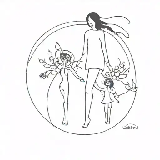 Planet With Mom And Child Walking With Sprouts From Their Bodies