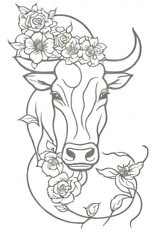 Taurus Bull Head And Flowers
