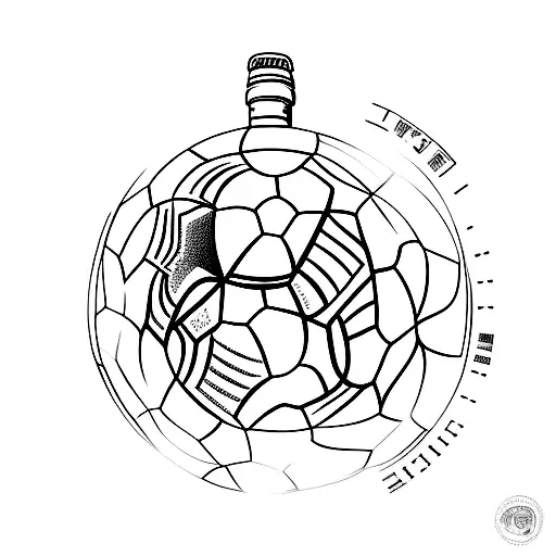 A Minimalist Tattoo Of A Soccer Ball With A San Miguel Beer Bottle As The Center