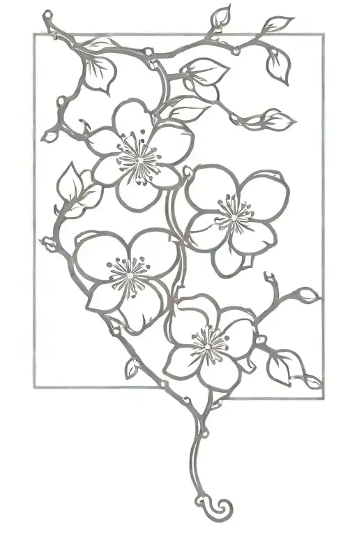 3 Hearts Connected By Cherry Blossom Vine