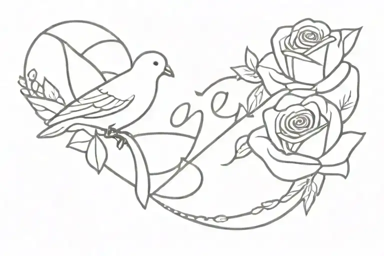 Rip Grandma With Rose And Dove And Death Date