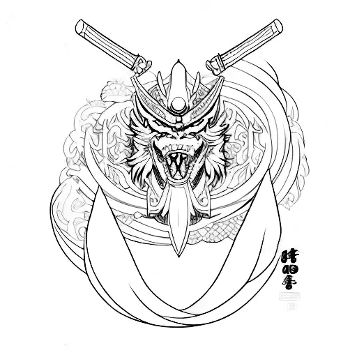 Combine Elements Of Anime Art And Samurai Dragon In A Minimalist Style