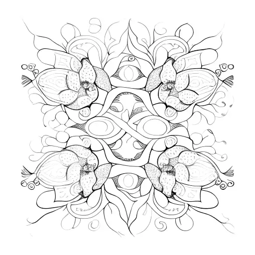 A Dotwork Tattoo Of A Blooming Magnolia Tree With Intricate Details And Shading