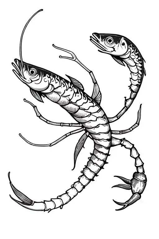 A Intertwined Tattoo With Fish And Scorpion