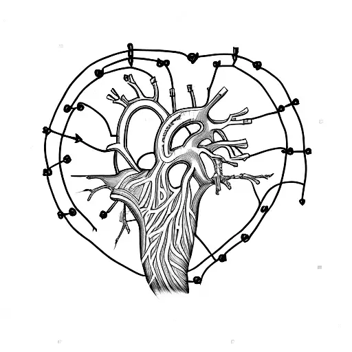 Red Anatomical Heart Surrounded With Black Barbed Wire
