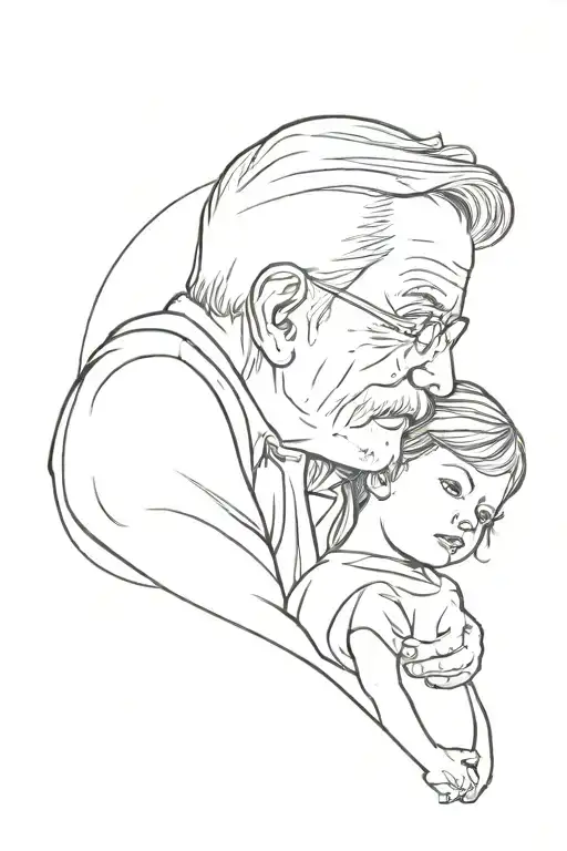 Little Girl With Grandpa In The Shadow