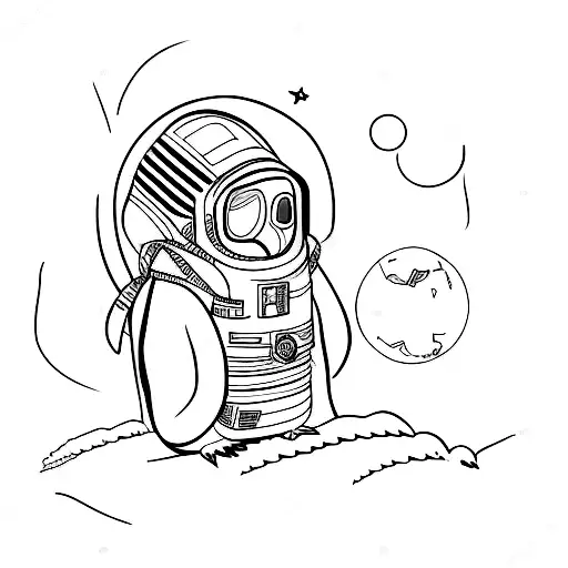 Penguin As A Astronaut Linework
