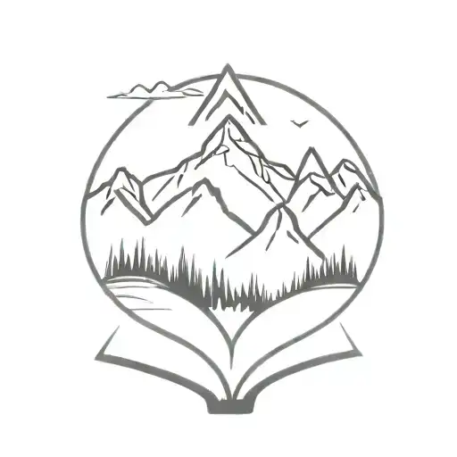 A Minimalist Outline Of A Mountain Range With A Book Nestled In Between The Peaks