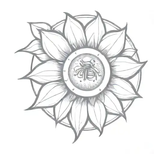 Sun Combined With Sunflower And A Beetle